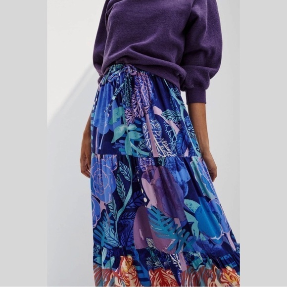 Anthropologie Cecilia Pettersson Bea Tiered Maxi Skirt Blue XS NWT - Picture 15 of 16